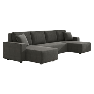 LUBEC Canapé panoramique convertible 6 places avec coffre en velours côtelé gris anthracite