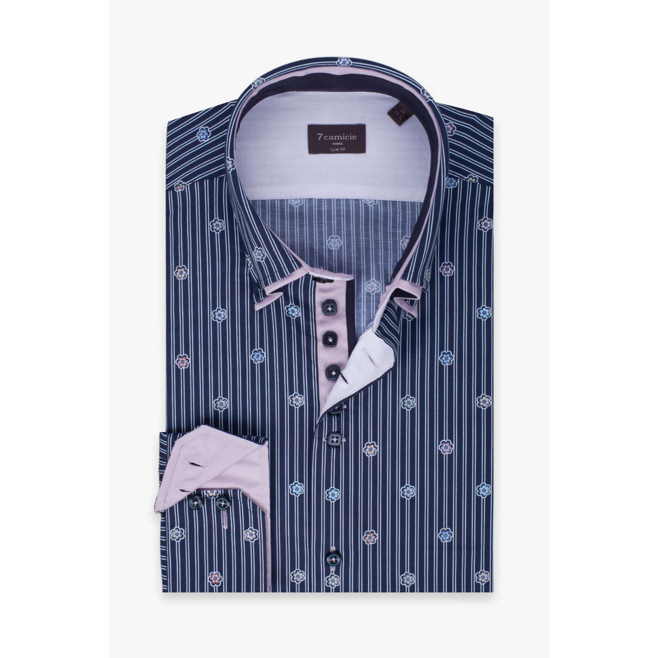 Camicia Uomo 2 Bottoni Button Down 7bottoni Doppio Coll Popeline Riga Media Blu\Bianco