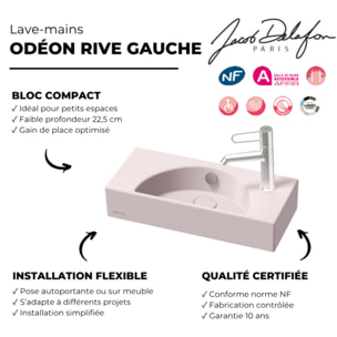 Lave-mains compact 50 cm Odéon Rive Gauche 1 trou de robinetterie à droite Rose pâle satiné