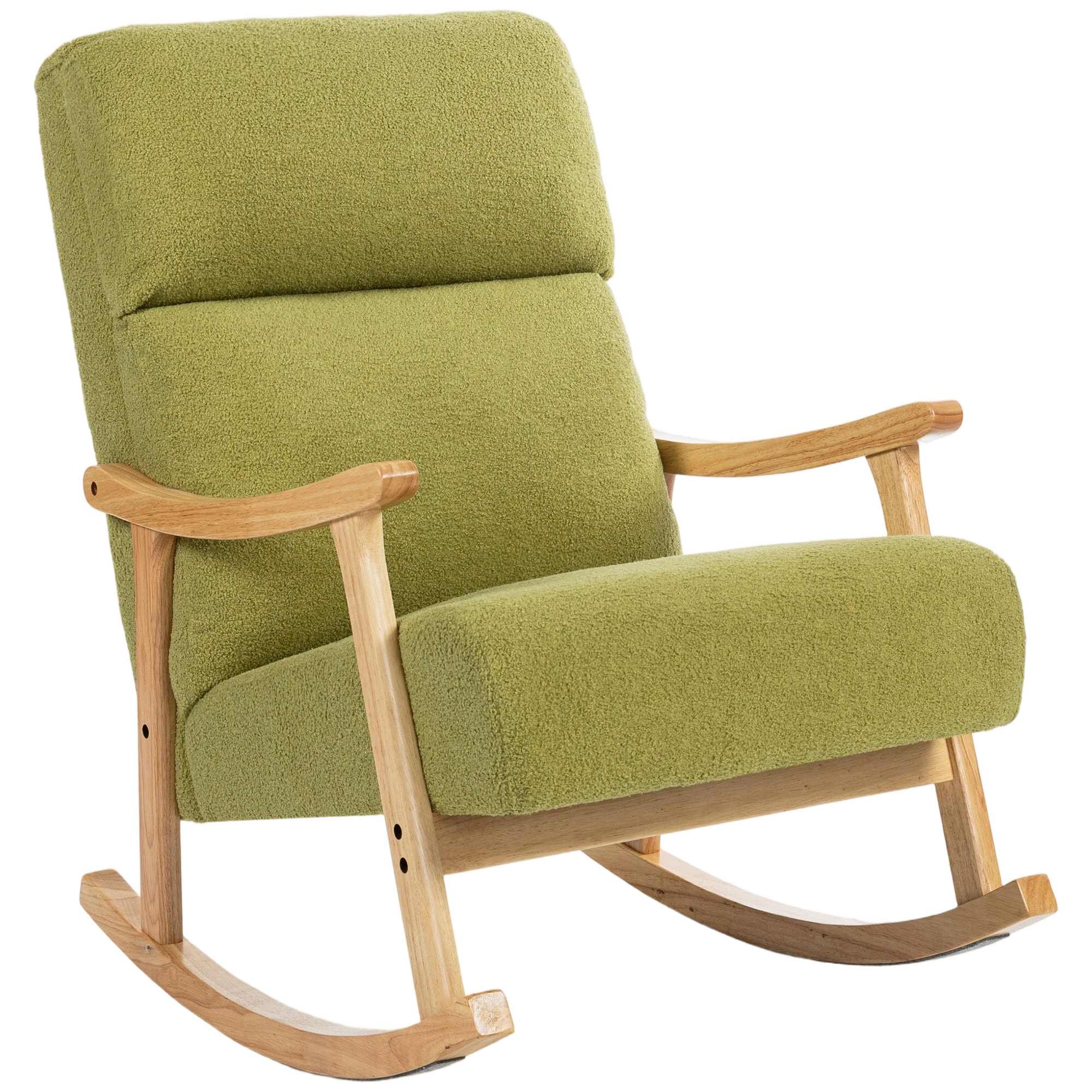 Silla Mecedora de Borreguito Moderna, Mecedora con Patas y Reposabrazos de Madera de Caucho, Respaldo Alto, Sillón de Lactancia Carga 120 kg, para Dormitorio, Salón