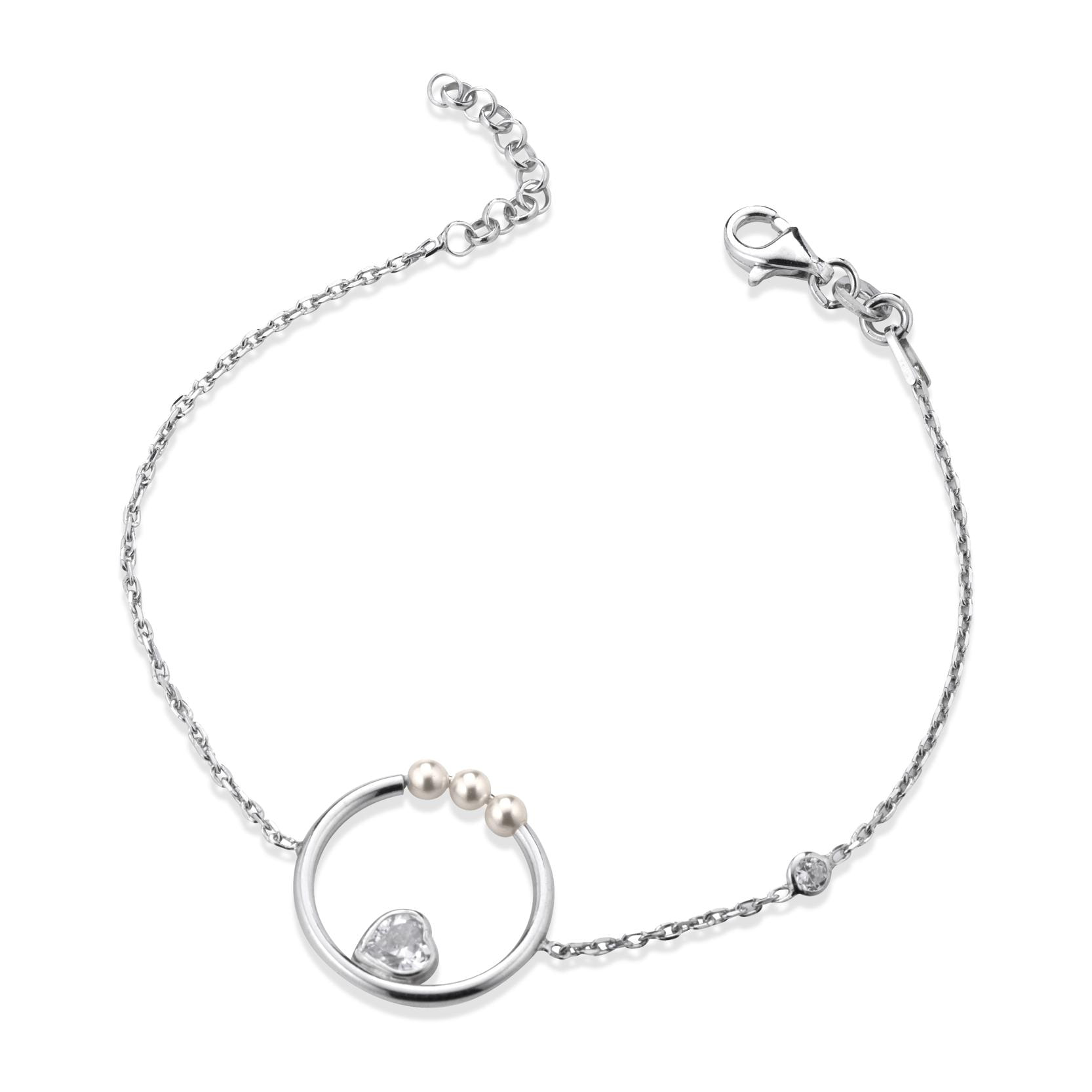 Bracciale FuJiko Perle Argento Cuore Pietre Bianche