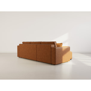 Topaze - canapé d'angle réversible 4 places convertible avec coffre en simili - Cognac