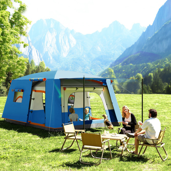 Tienda de Campaña Familiar para 4-6 Personas Tienda de Camping Tipo Túnel con 2 Habitaciones Porche Impermeable 3000 mm Anti-UV para Pescar Senderismo Azul Claro