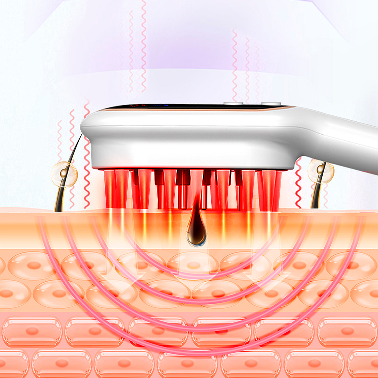Pettine medico con trattamento di luminoterapia e massaggio a 9 intensità.