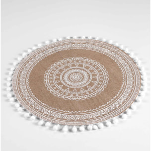Set de table rond en jute avec pompons - Blanc