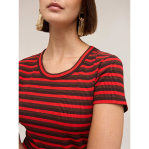 Motivi - T-shirt a righe in jersey misto lurex - Rosso