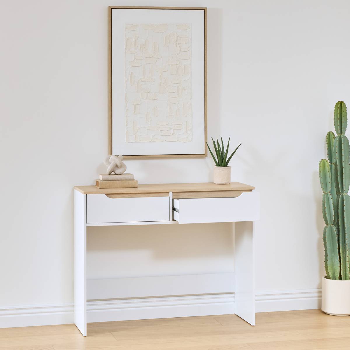 Console Luma rectangulaire 34x100cm 2 tiroirs blanc