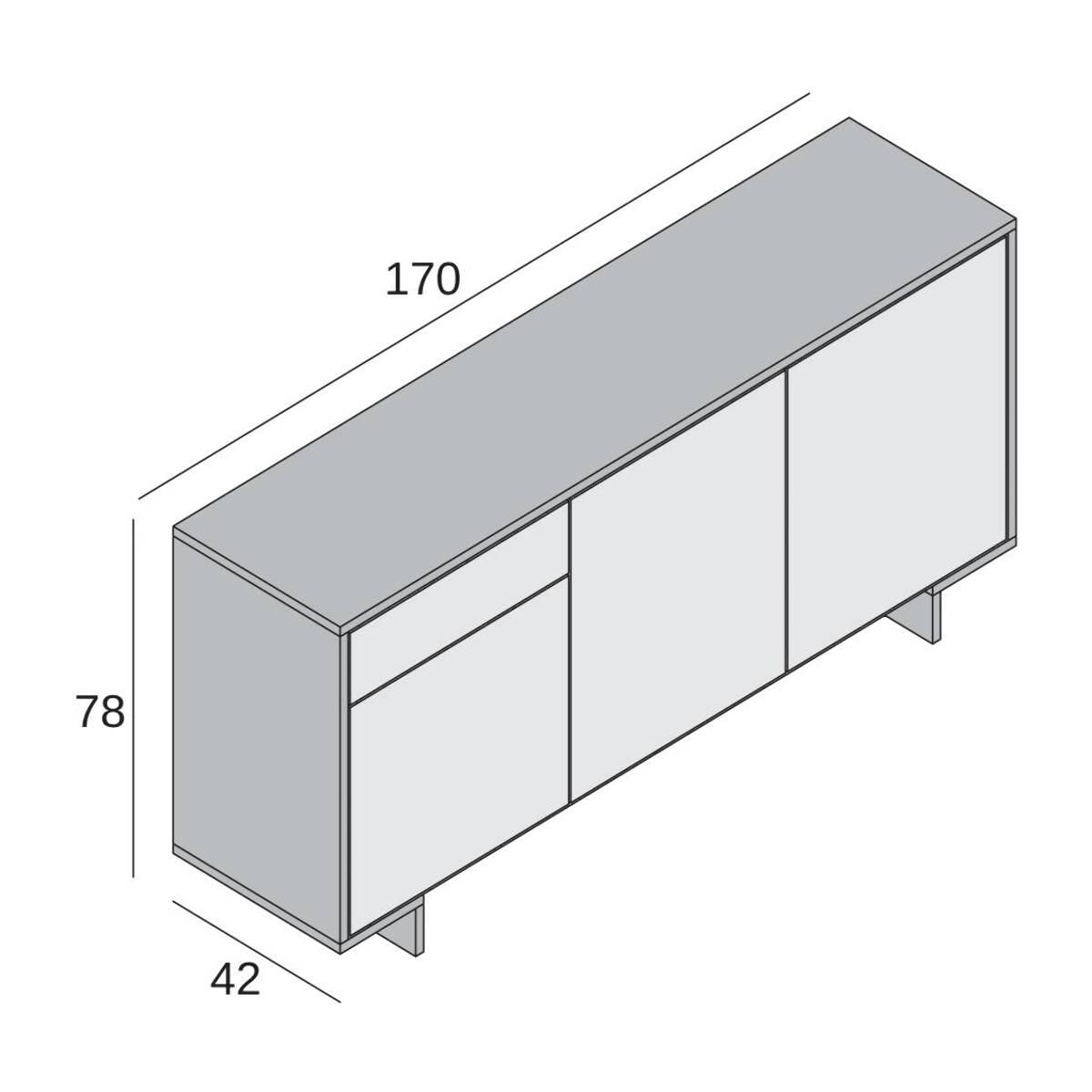 Credenza Davallon, Madia da salotto, Buffet da soggiorno a 3 ante e 1 cassetto, 100% Made in Italy, 170x42h78 cm, Bianco e Rovere