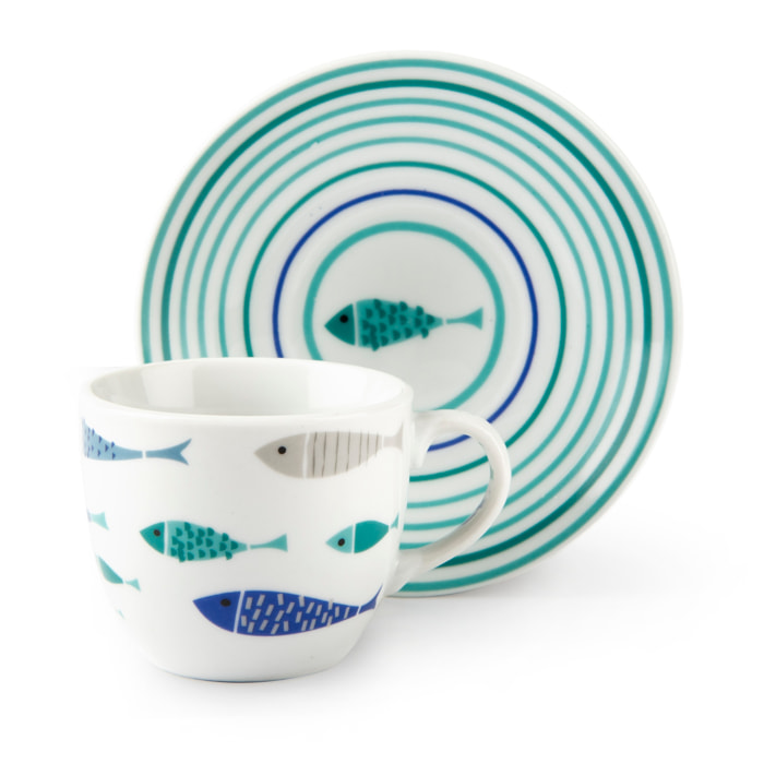 Set 6 Tazzine Caffè con Piattini Excelsa – North Sea, Porcellana Multicolore