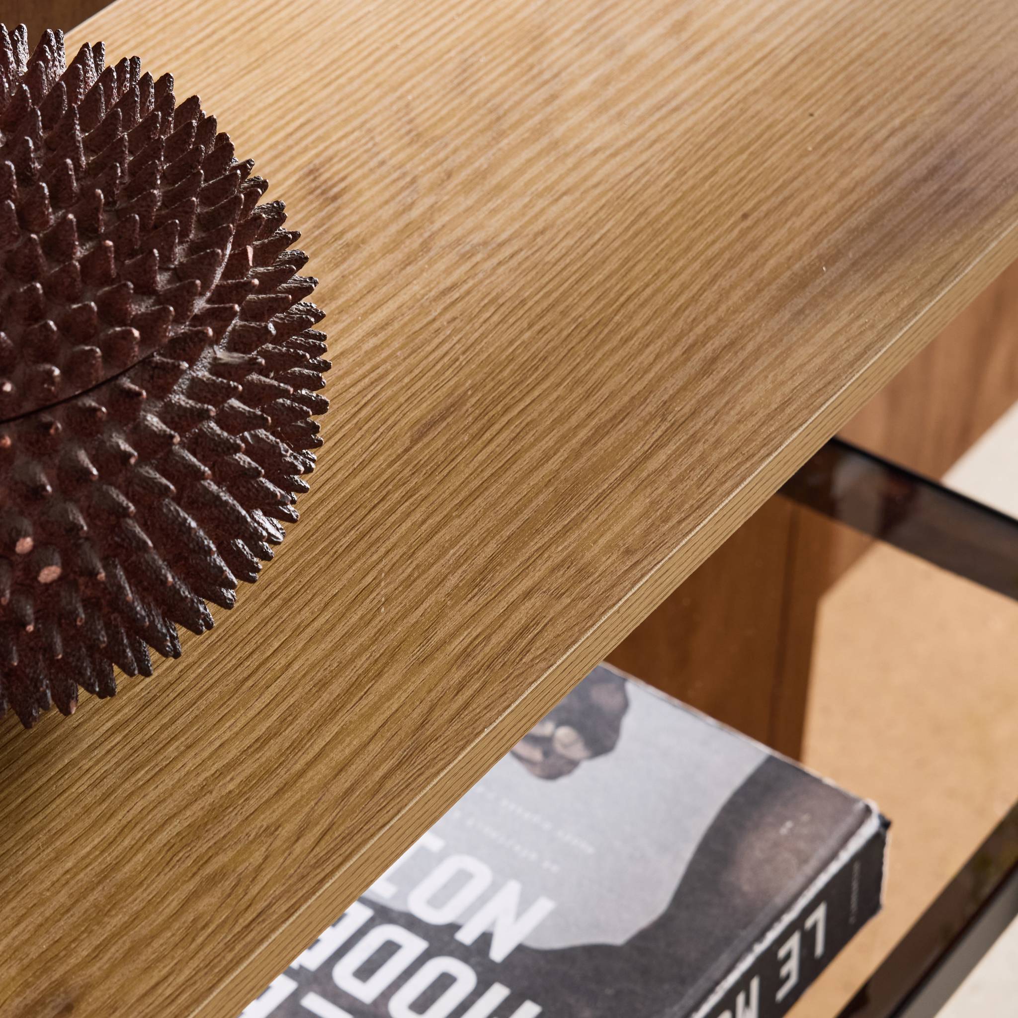 Etagère bibliothèque verre, décor bois et métal 5 niveaux SMOOKY
