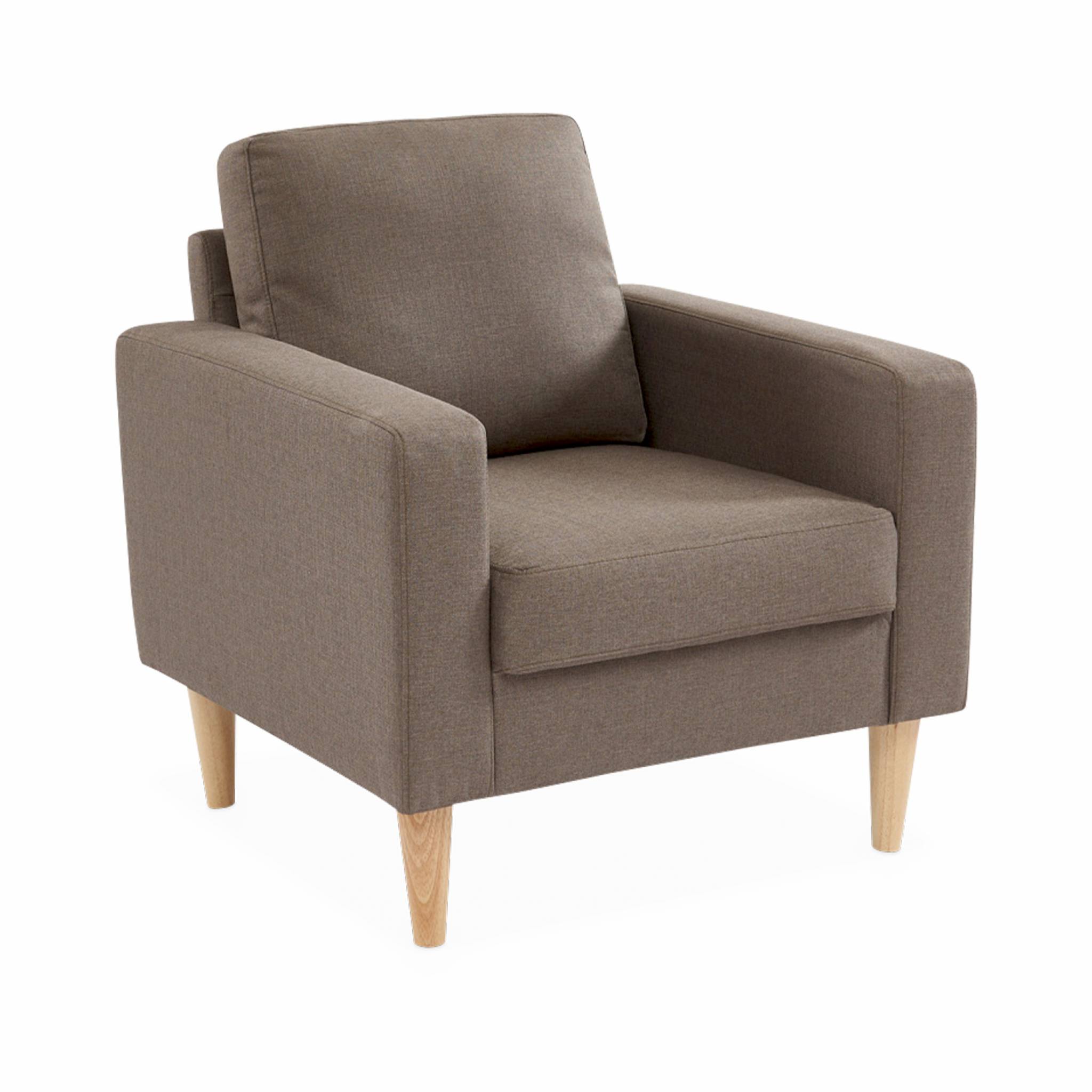 Fauteuil scandinave en tissu marron - Bjorn - Canapé 1 place fixe droit pieds bois