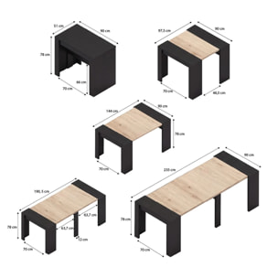 Mesa consola extensible en negro mate y alpine oak 50-235x90 cm Denis Negro Mate - Alpine Oak
