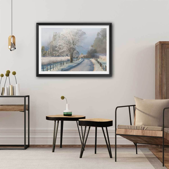 Affiche paysage Un matin glacial Affiche + cadre en bois - Noir