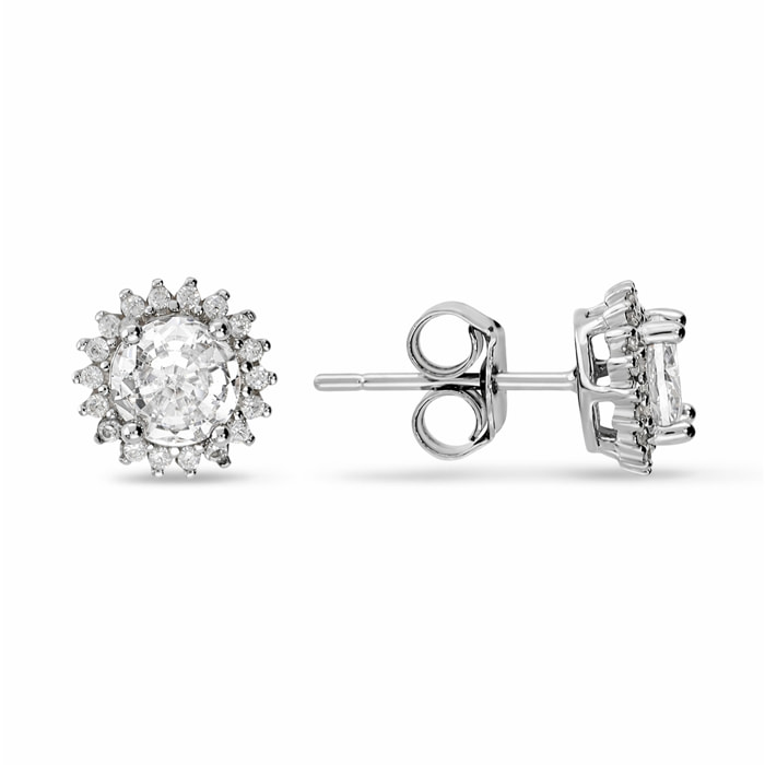 Orecchini Bottone Fiore con Cubic Zirconia Bianche