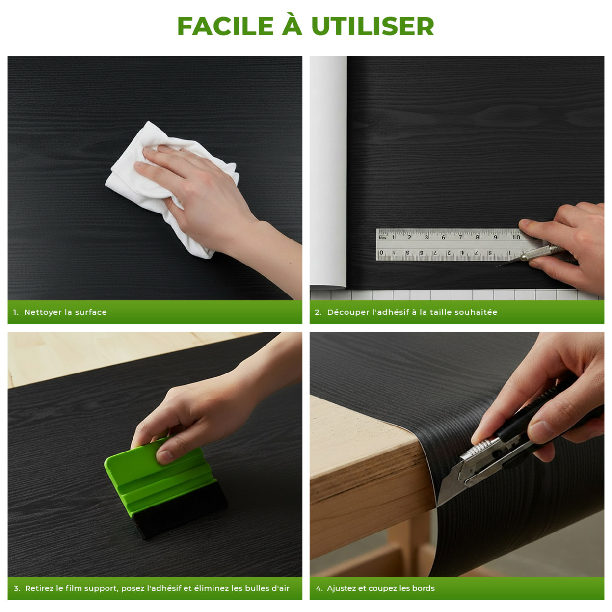 Rouleau adhésif protecteur effet bois noir au mètre - Autocollants Revêtement Adhésif Cuisine Meubles Salle de bain