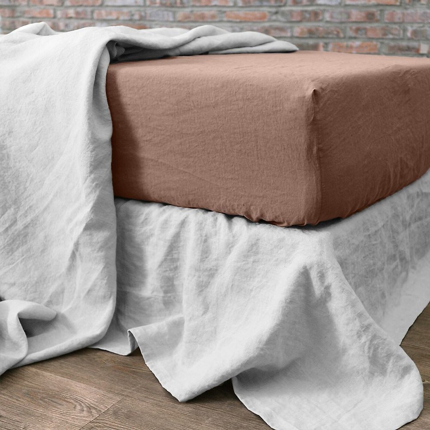 Drap Housse Bonnet:30cm 100% lin LavÉ 160g Nougat