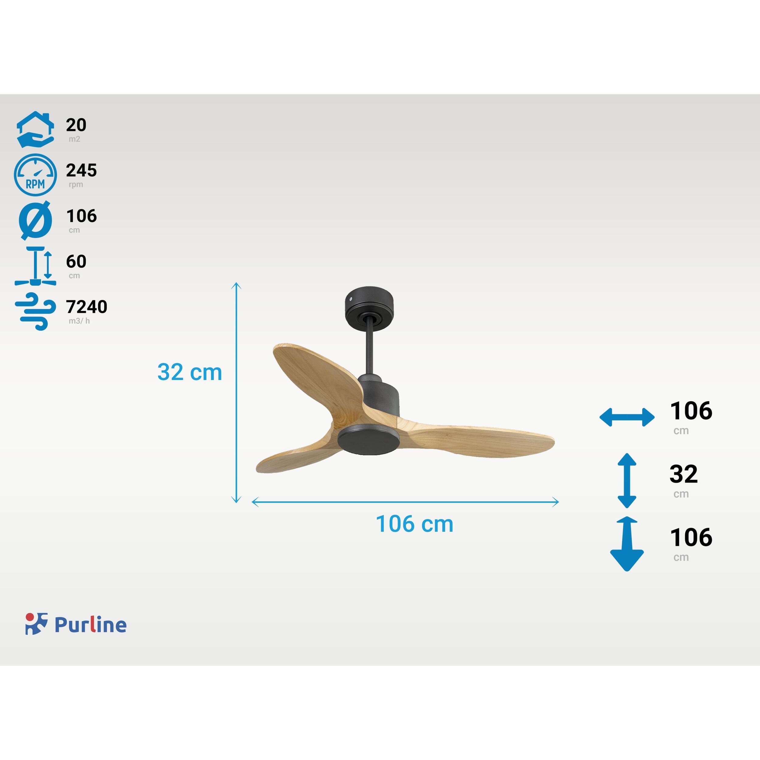 Ventilateur de plafond Réversible  Thermostat Wifi Moteur à courant continu Toits en pente Télécommande Hypersilence Mémoire