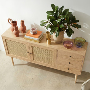 Buffet 2 portes 3 tiroirs en cannage et bois - EDEN