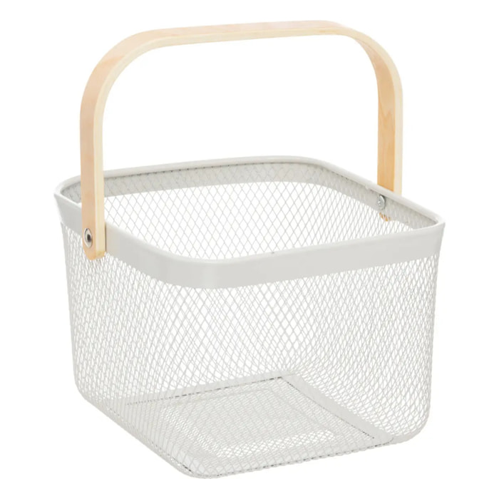 Corbeille carrée "Mayaj" en métal beige et blanc 26x24,5cm