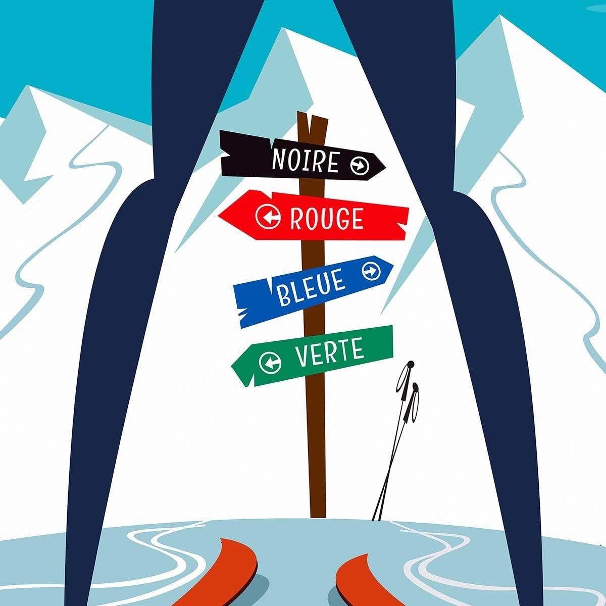 Poster retro piste noire…ou verte! Affiche + cadre en bois - Chêne