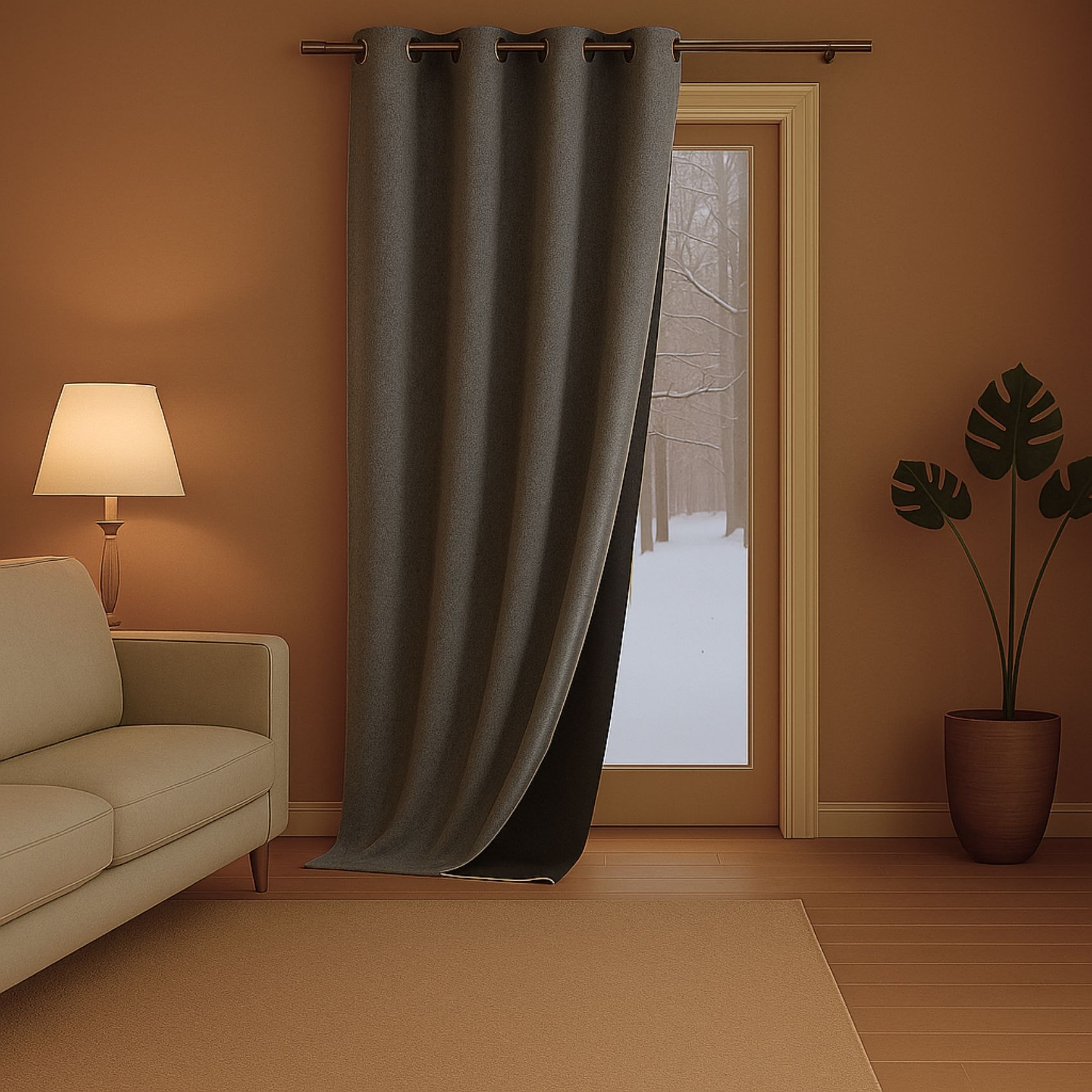 Rideau anti-froid doublé polaire - Gris anthracite