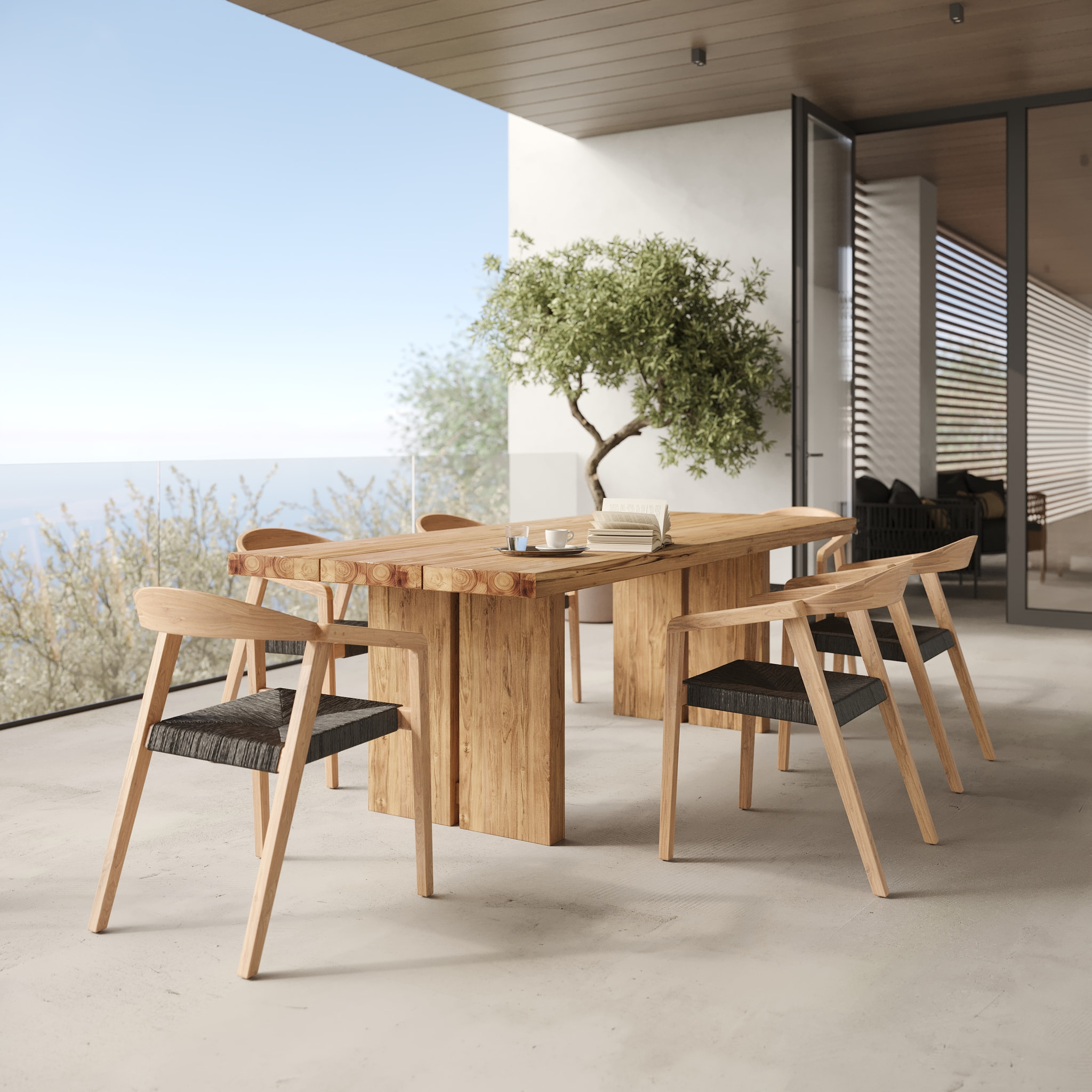 Chaise de jardin en bois de teck recyclé et rotin synthétique - Malio