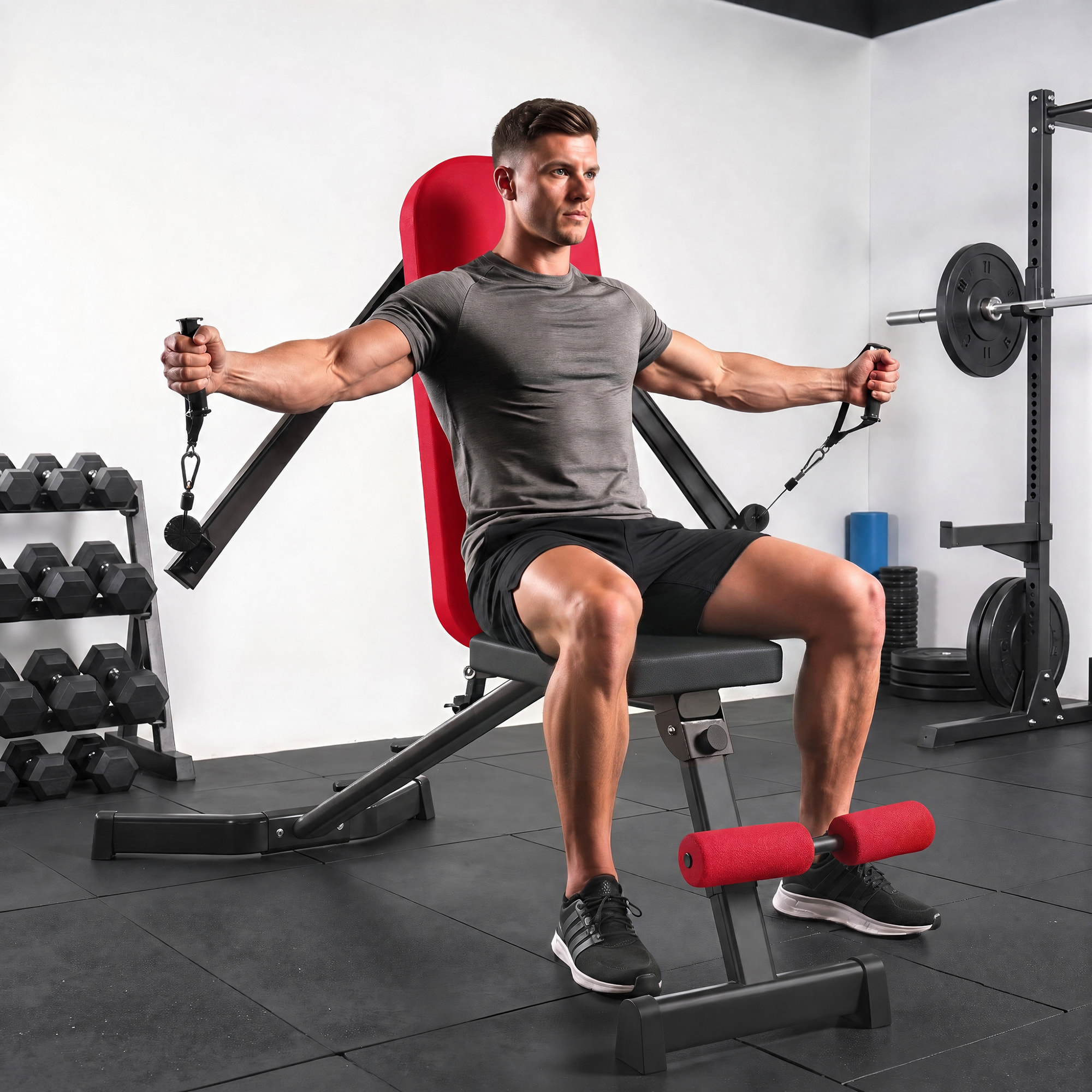 Banco de Musculación Plegable, Banco de Pesas, Respaldo Ajustable en 3 Niveles, Plano/Inclinación/Declive, Extensión de Pierna y Bandas de Resistencia, para Entrenamiento en Casa Gimnasio