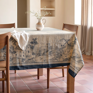 Nappe imprimée anti-tâches BLEU JUTE