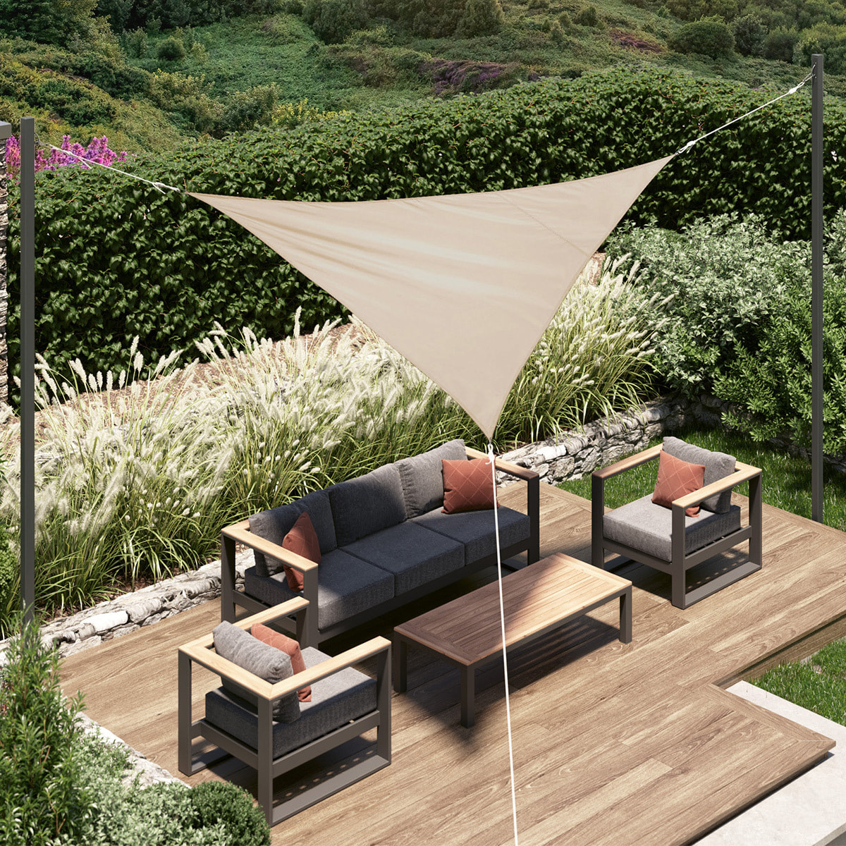 Voile d'ombrage triangulaire "Curacao" blé 2 x 2 x 2m en polyester