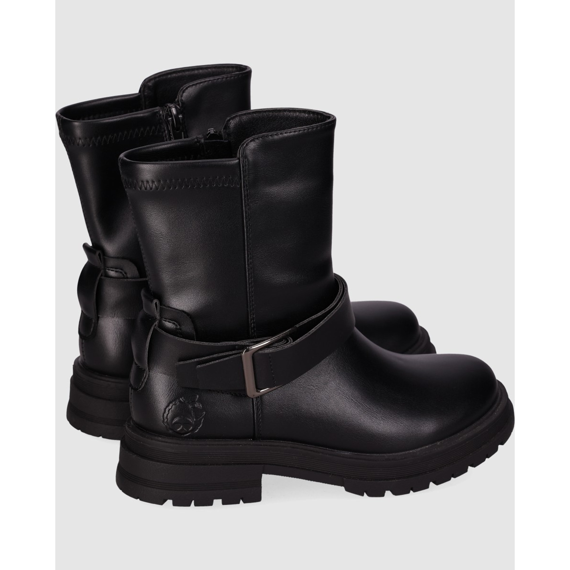 Botines de Piel Sintética - Negro - Tacón: Bajo