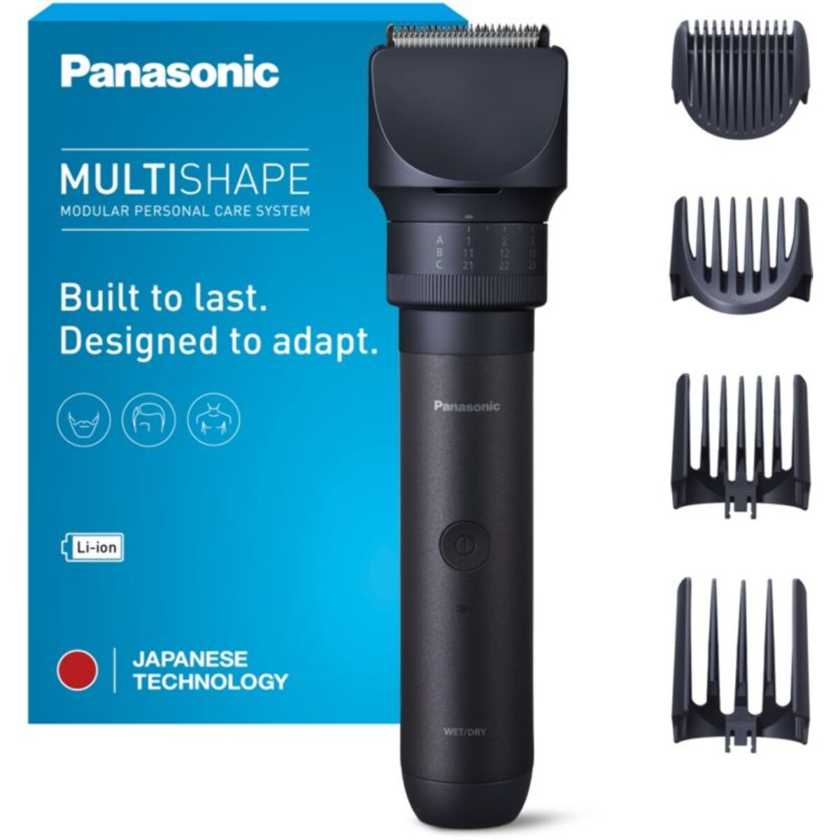 Tondeuse multi usages PANASONIC Multishape ER-CKL2-A301, molette réglable, 58 hauteurs de coupe, précision 0,5 mm, autonomie 70 mn