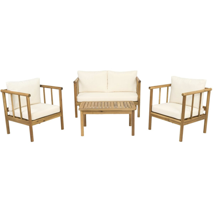 Salon de jardin en bois avec coussins inclus "Milano" - 4 places - Beige
