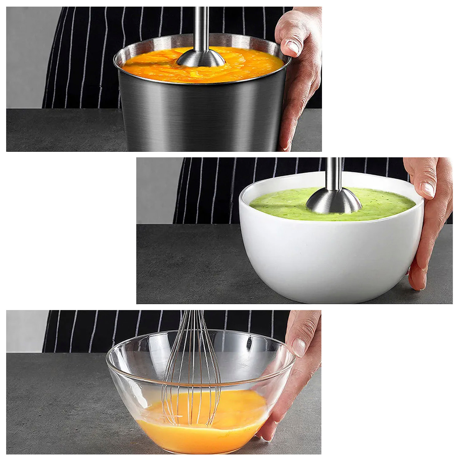Batidora robot de cocina de mano 4 en 1, 700w, multifunción: mezclar, triturar, batir. Doble control velocidad. Diseño exclusivo ergonómico.