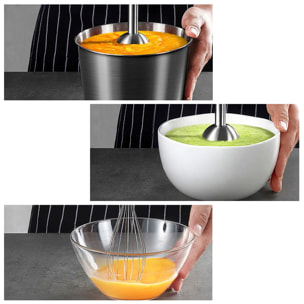 Batidora robot de cocina de mano 4 en 1, 700w, multifunción: mezclar, triturar, batir. Doble control velocidad. Diseño exclusivo ergonómico.
