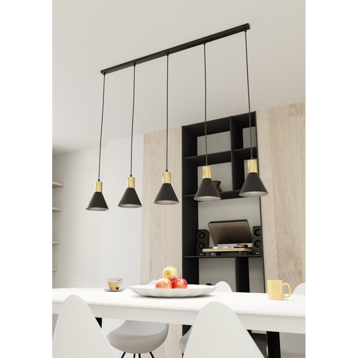 Lampada a sospensione Rosa in acciaio nero opaco e dettagli oro