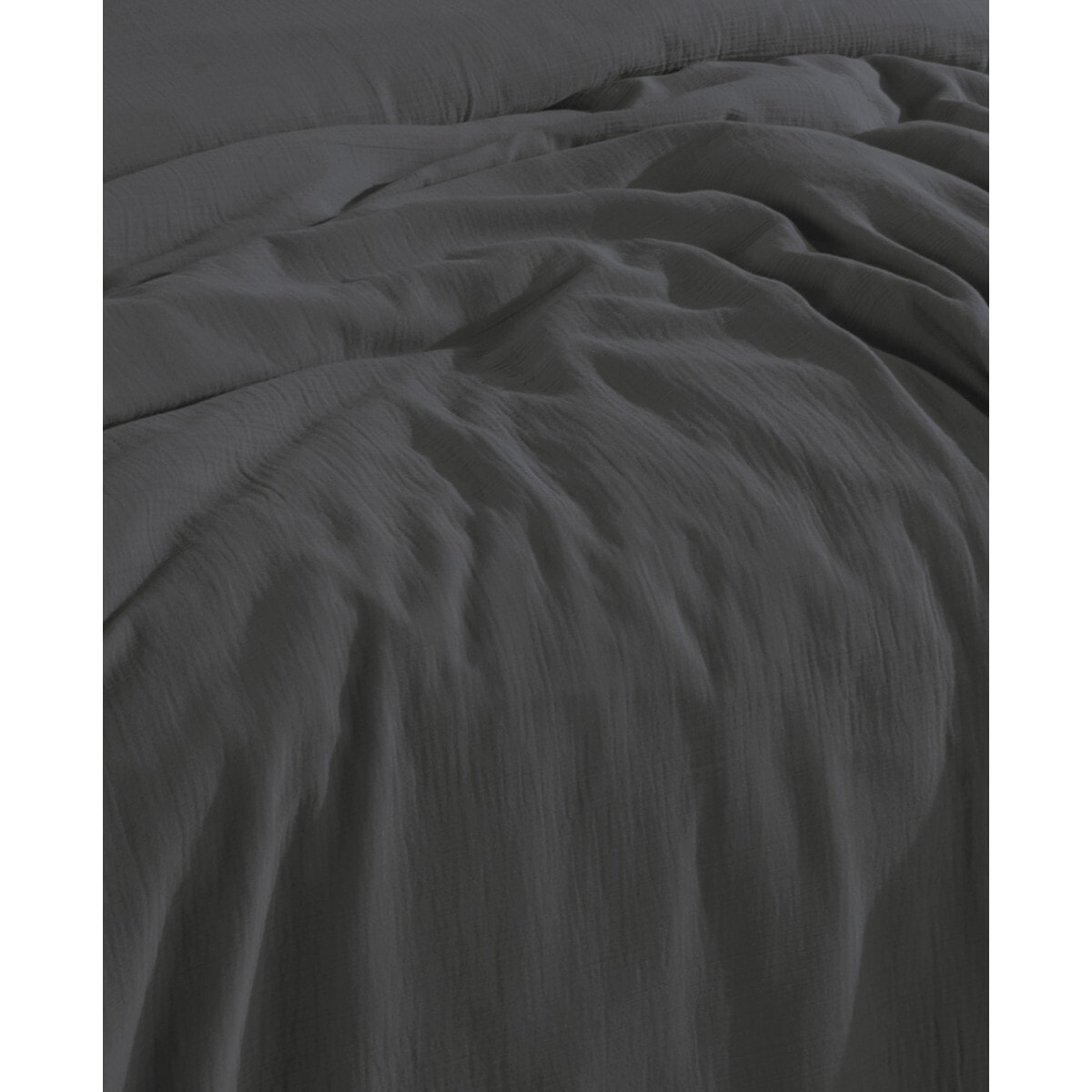 Parure housse de couette et taies d'oreiller gaze de coton anthracite
