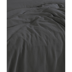 Parure housse de couette et taies d'oreiller gaze de coton anthracite