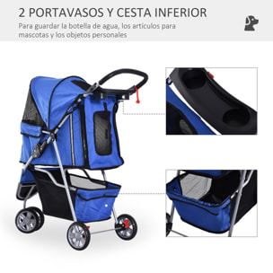 Cochecito Plegable con Ruedas 360º de Oxford 75x45x97cm Azul