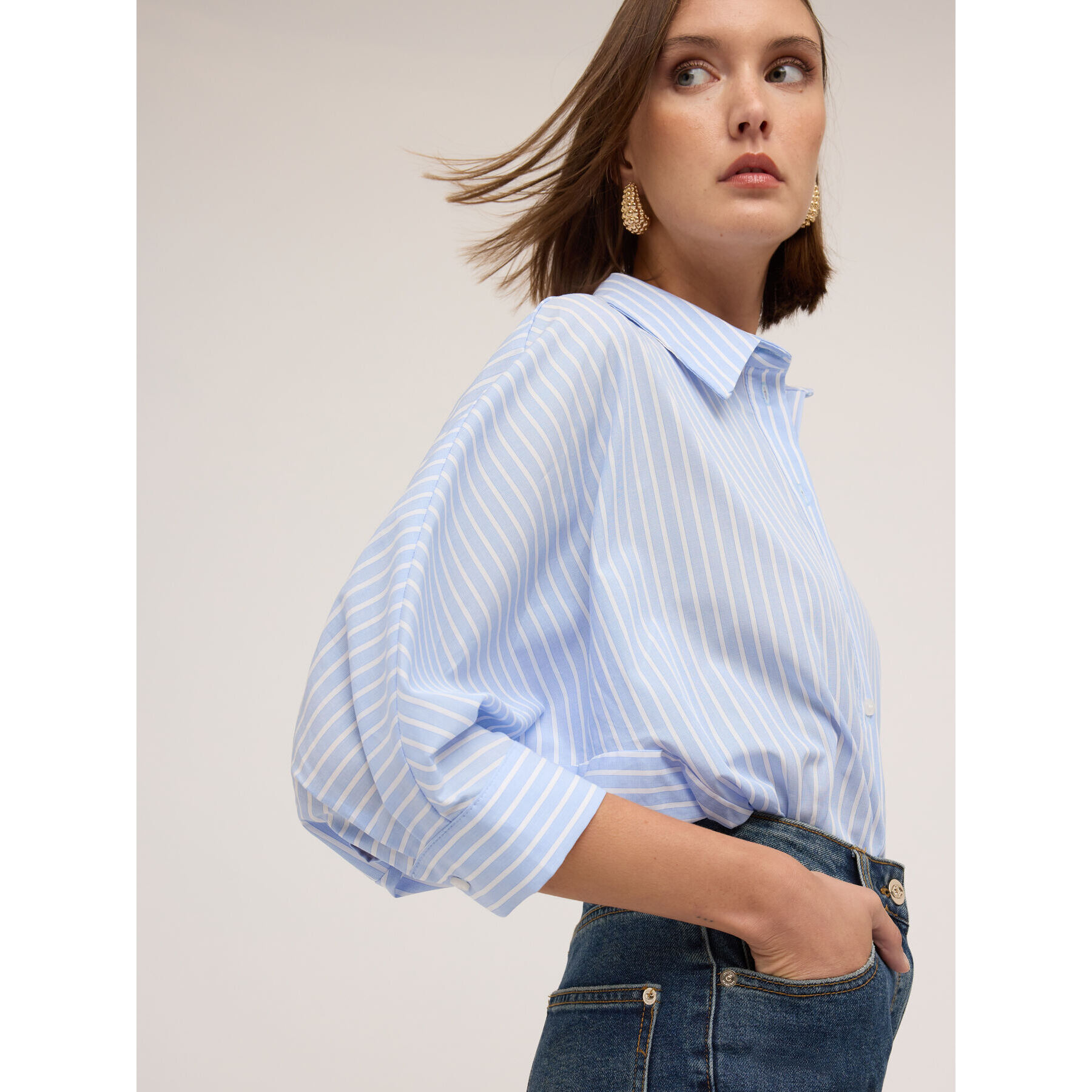 Motivi - Camisa oversize a rayas - Light - blue