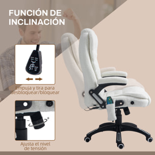 Silla de Masaje con 6 Puntos de Masaje Silla de Oficina Giratoria Silla de Escritorio con Función de Calefacción Altura Ajustable Control Remoto y Reposacabezas Tejido de Borreguillo Blanco