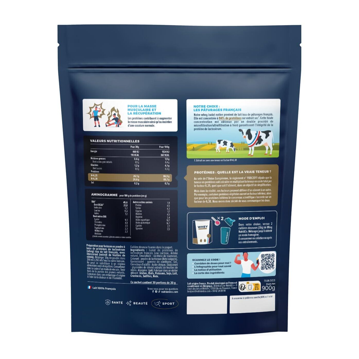 Nutri&Co Protéines Whey Isolat Native en poudre - 900gr Goût Milkshake Fraise