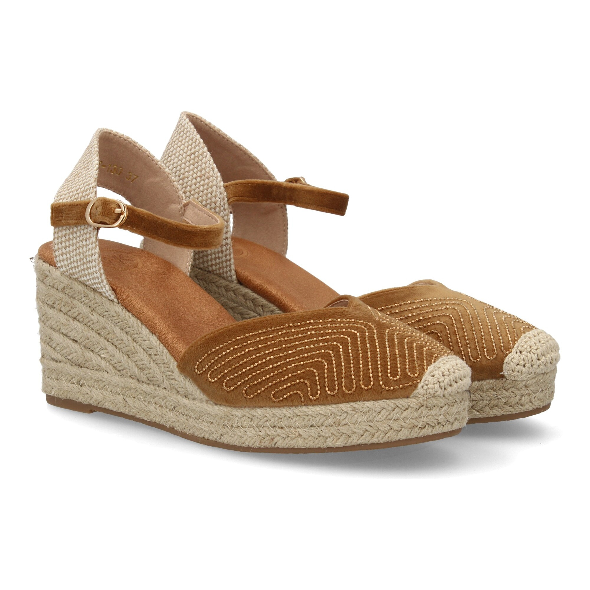 Alpargata valenciana cuña con adornos metálicos para mujer