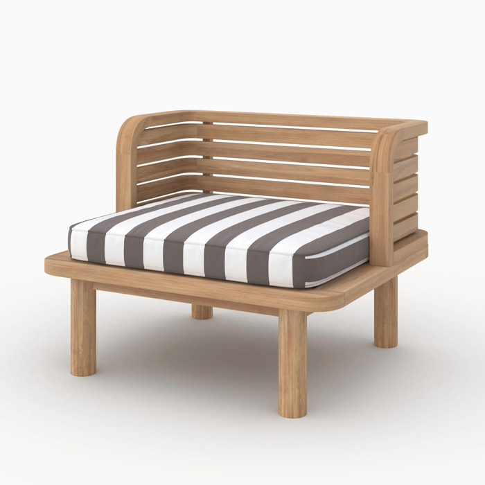 Fauteuil de jardin en teck massif et coussin rayé gris - Kilda