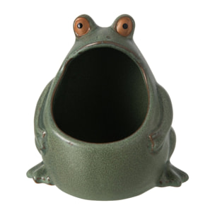 J-Line Cache-pot grenouille - grès - gris vert - small