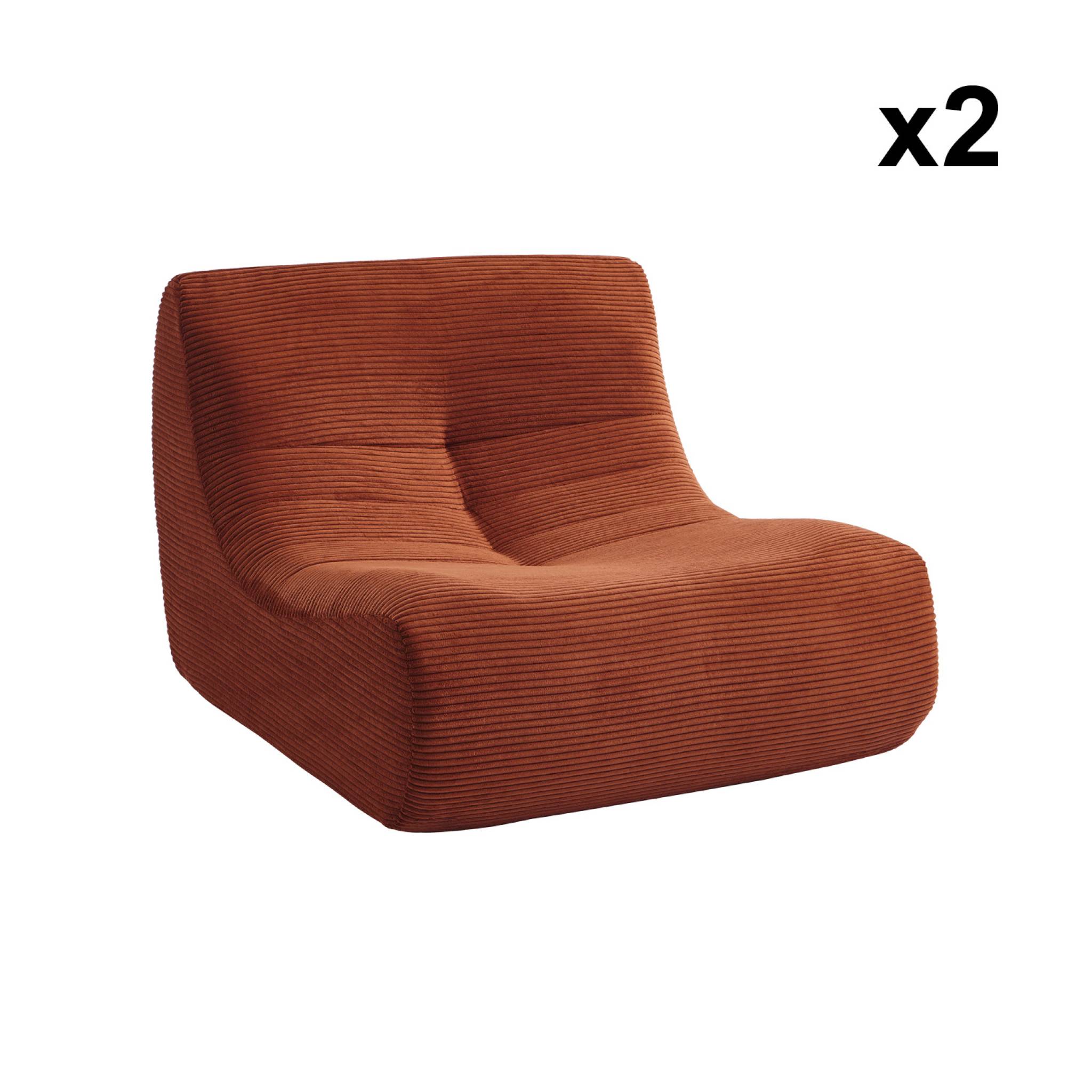 Chauffeuse velours côtelé 2 places terracotta L 91 x P 105 x H 72 cm - SOKOL