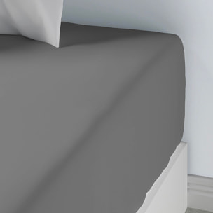Drap housse coton 57fils uni - bonnet 35cm gris clair