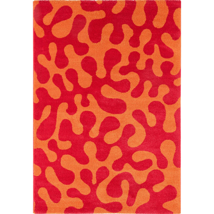 GROOVY - Tapis rétro coloré à motif abstrait - Confortable et moelleux - Rouge