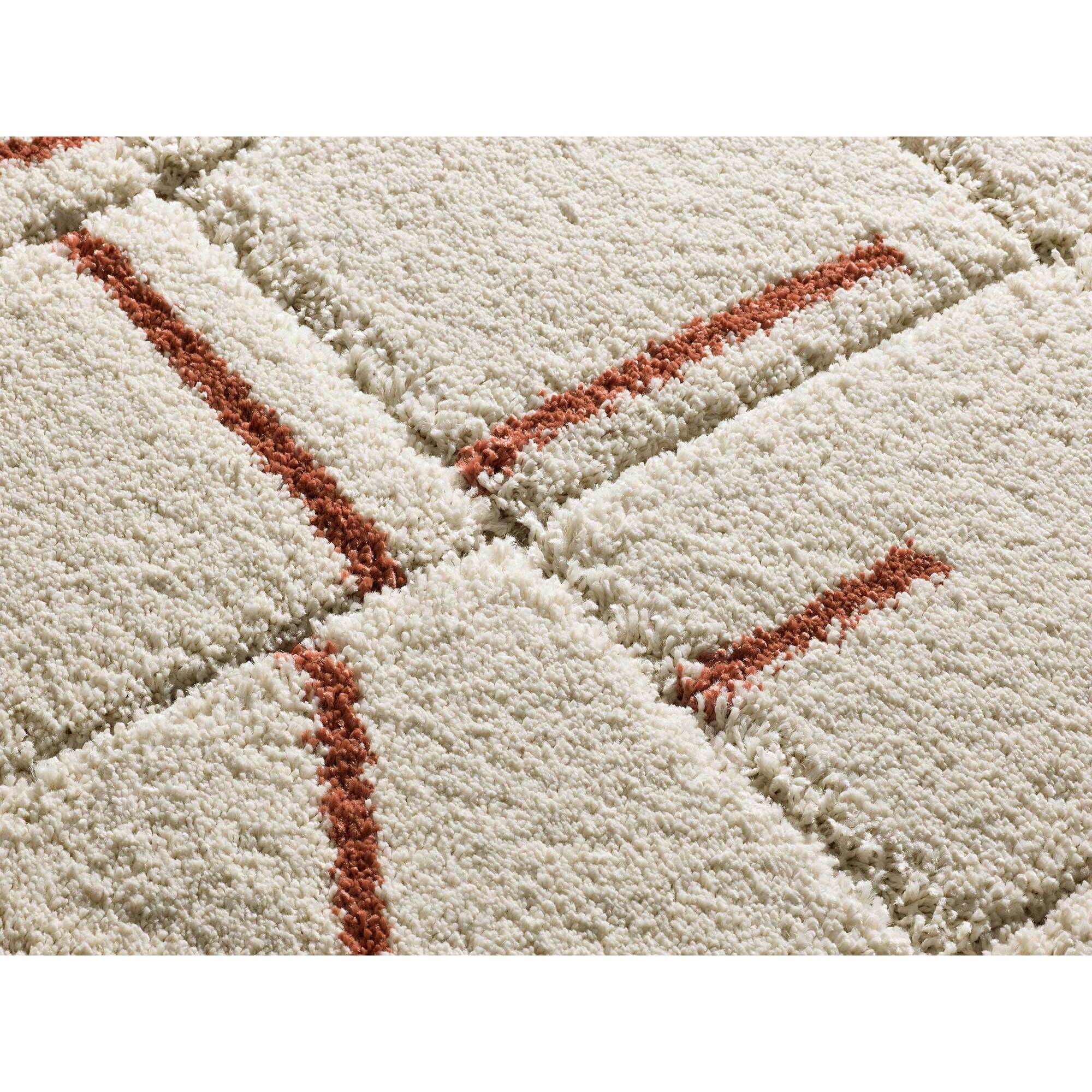 BRENDA Alfombra shaggy geométrica con relieve blanco y motivos caldera, varias medidas disponibles