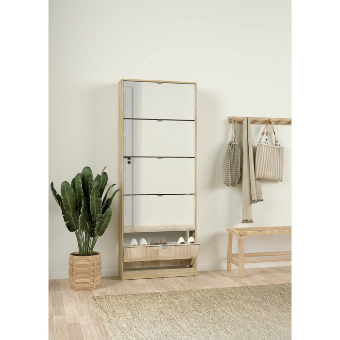 Scarpiera Angiolo, Mobile portascarpe, Armadio da ingresso multiuso, Mobiletto per calzature, 71x20 h182 cm, Quercia