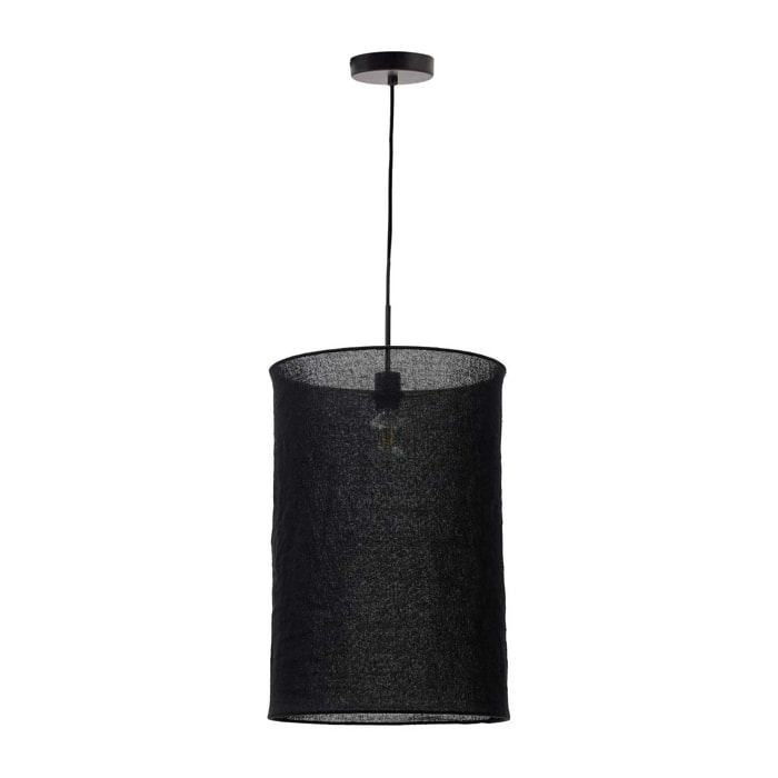 Kave Home - Paralume per lampada da soffitto Mariela in lino con finitura in nero Ø 40 x 60 cm